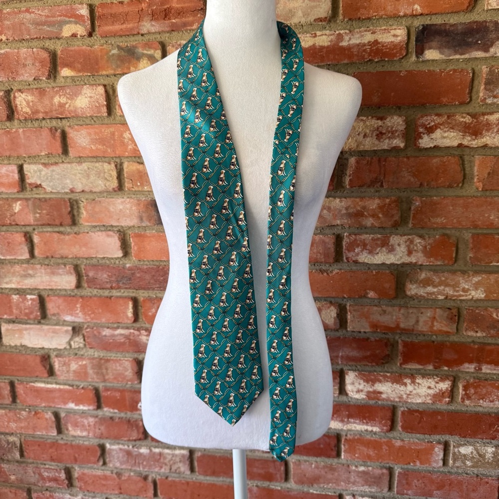 Brooks Brothers Green Dog Pattern Silk Necktie